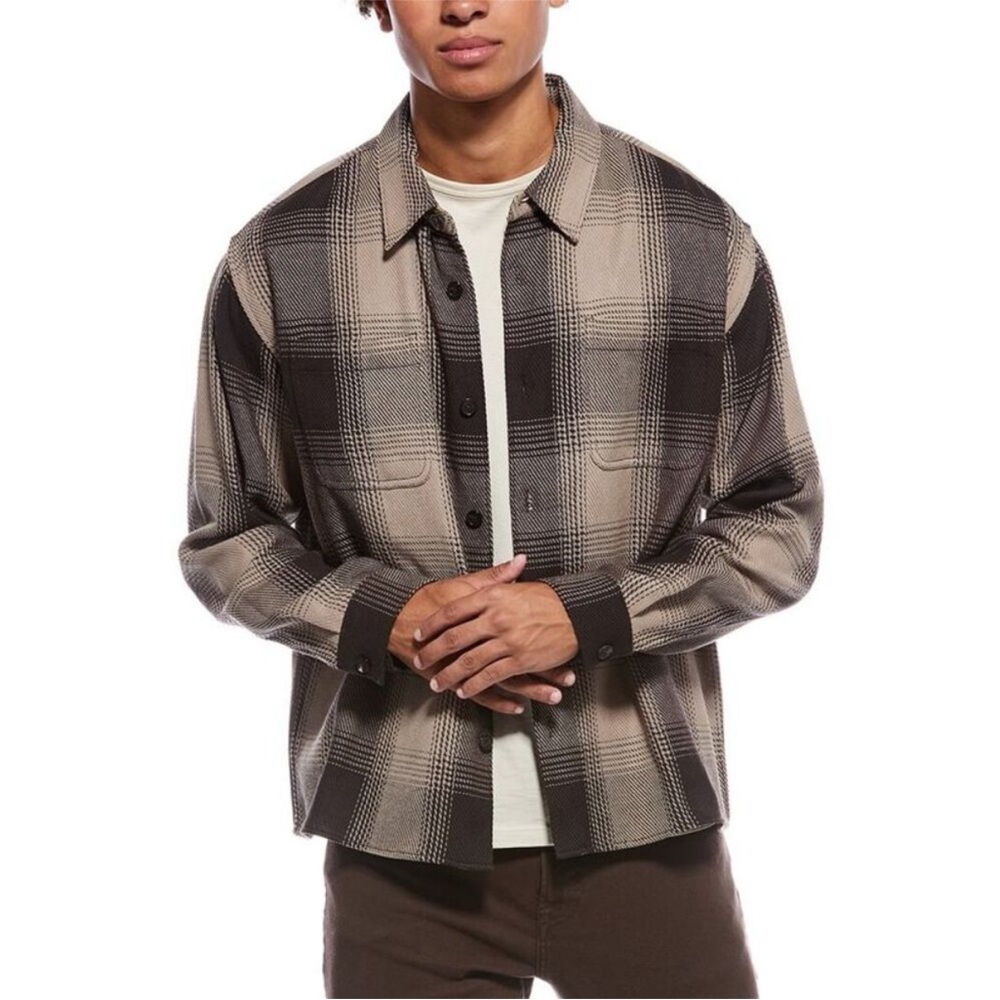 Frame Denim Men’s Chunky Plaid Black and Tan Shirt Size Large